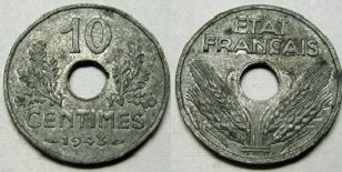 10 centimes 1943 état français petit module