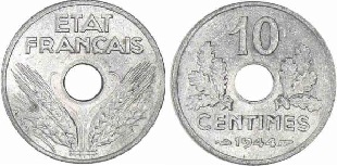 10 centimes 1944 état français petit module