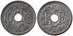 10 centimes 1945 lindauer zinc petit module