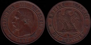 10 centimes 1856 Napoléon III tête nue