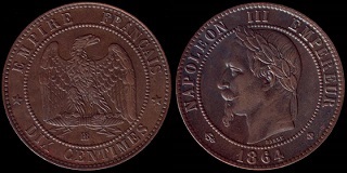 10 centimes 1864 Napoléon III tête laurée