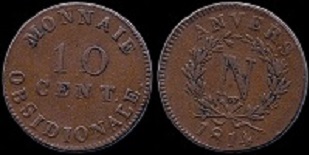pièce de 10 centimes 1814 siège d'anvers napoléon 1er 