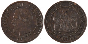 1 centime 1853 Napoléon III tête nue