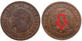 1 centime 1855 BB Napoléon III tête nue