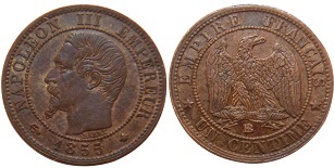 1 centime Napoléon III 1853-1857 type tête nue