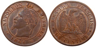 1 centime 1861 Napoléon III tête laurée