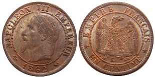 1 centime 1862 Napoléon III tête laurée
