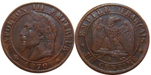 1 centime 1870 Napoléon III tête laurée