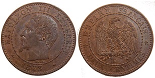 2 centimes 1853-1857 Napoléon III tête nue