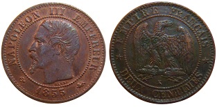 2 centimes 1855 Napoléon III tête nue