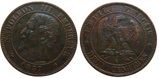 2 centimes 1857 Napoléon III tête nue