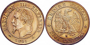 2 centimes 1861 et 1862 Napoléon III tête laurée