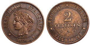 2 centimes 1879 Cérès