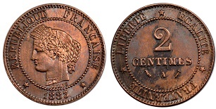 2 centimes 1883 Cérès