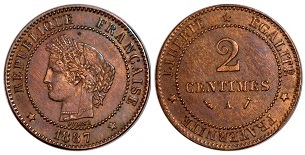 2 centimes 1887 cérès