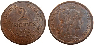 2 centimes 1903 dupuis