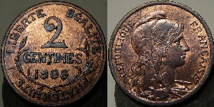 2 centimes 1908 dupuis