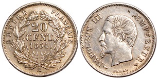 20 centimes 1854 napoléon III tête nue