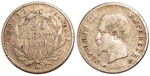 20 centimes Napoléon III tête nue 1853-1863