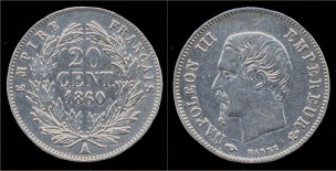 20 centimes 1860 napoléon III tête nue