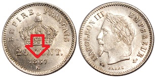 20 centimes 1867 K Napoléon III tête laurée