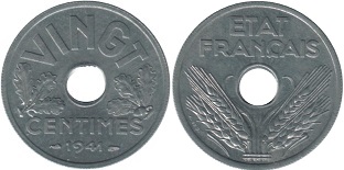 Vingt centimes 1941 Etat Français