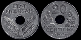 20 centimes 1942 état français