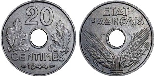 20 centimes 1944 état français