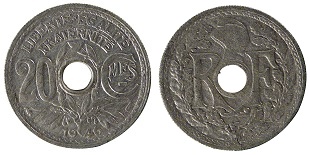 20 centimes Lindauer zinc 1945 et 1946