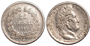 25 centimes 1845 louis philippe