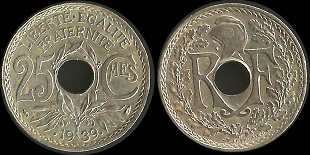 25 centimes Lindauer maillechort 1938, 1939 et 1940