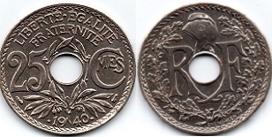 25 centimes 1940 lindauer maillechort
