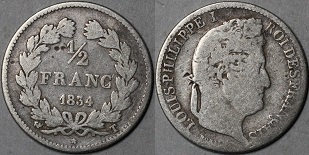 1/2 franc 1834 louis philippe