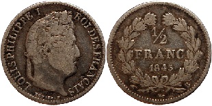 1/2 franc louis philippe 1845