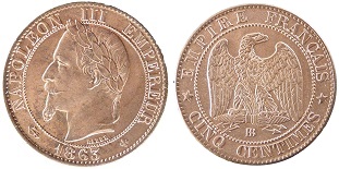 5 centimes Napoléon III 1861-1865 tête laurée