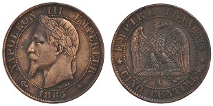 5 centimes 1865 napoléon III tête laurée