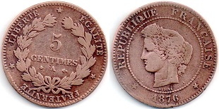 5 centimes 1876 cérès