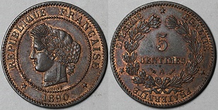 5 centimes 1890 cérès