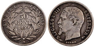 50 centimes 1859 napoléon III tête nue