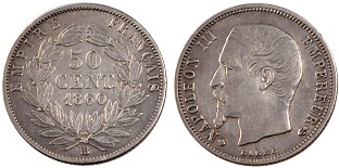 50 centimes 1860 napoléon III tête nue