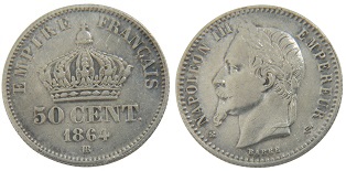 50 centimes Napoléon III tête laurée 1864-1869