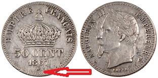 50 centimes 1867 BB napoléon III tête laurée