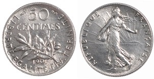 50 centimes 1901 semeuse argent