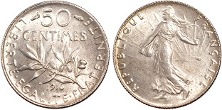 50 centimes 1916 semeuse argent