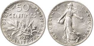 50 centimes 1920 semeuse argent 