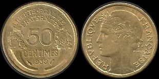 50 centimes 1939 morlon bronze alu