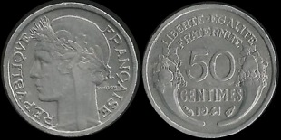 50 centimes Morlon alu 1941-1947