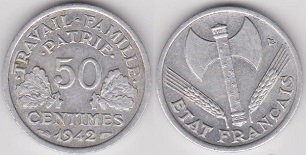 50 centimes 1942 bazor état français
