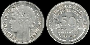 50 centimes 1945 mormon alu