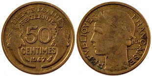 50 centimes 1947 morlon bronze-alu
